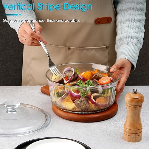 Miniatura 16 de NUTRIUPS Cacerola de vidrio ovalada de 1.9 cuartos con tapa de vidrio, vidrio de borosilicato, cacerola ovalada para horno, plato para hornear