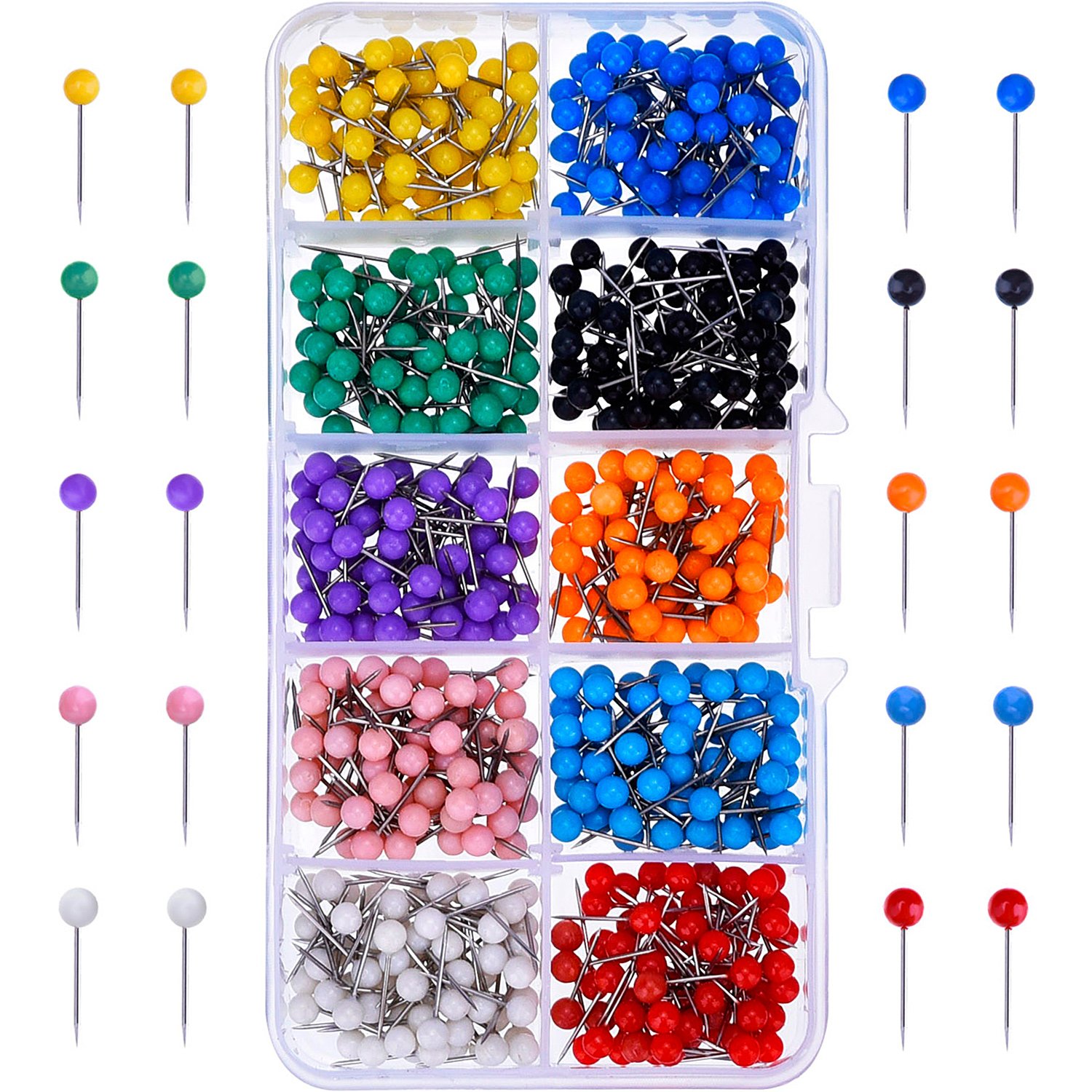 Outus Map Pins – Plastic Head with Steel Point, 1/8 Inches, Pack of 500