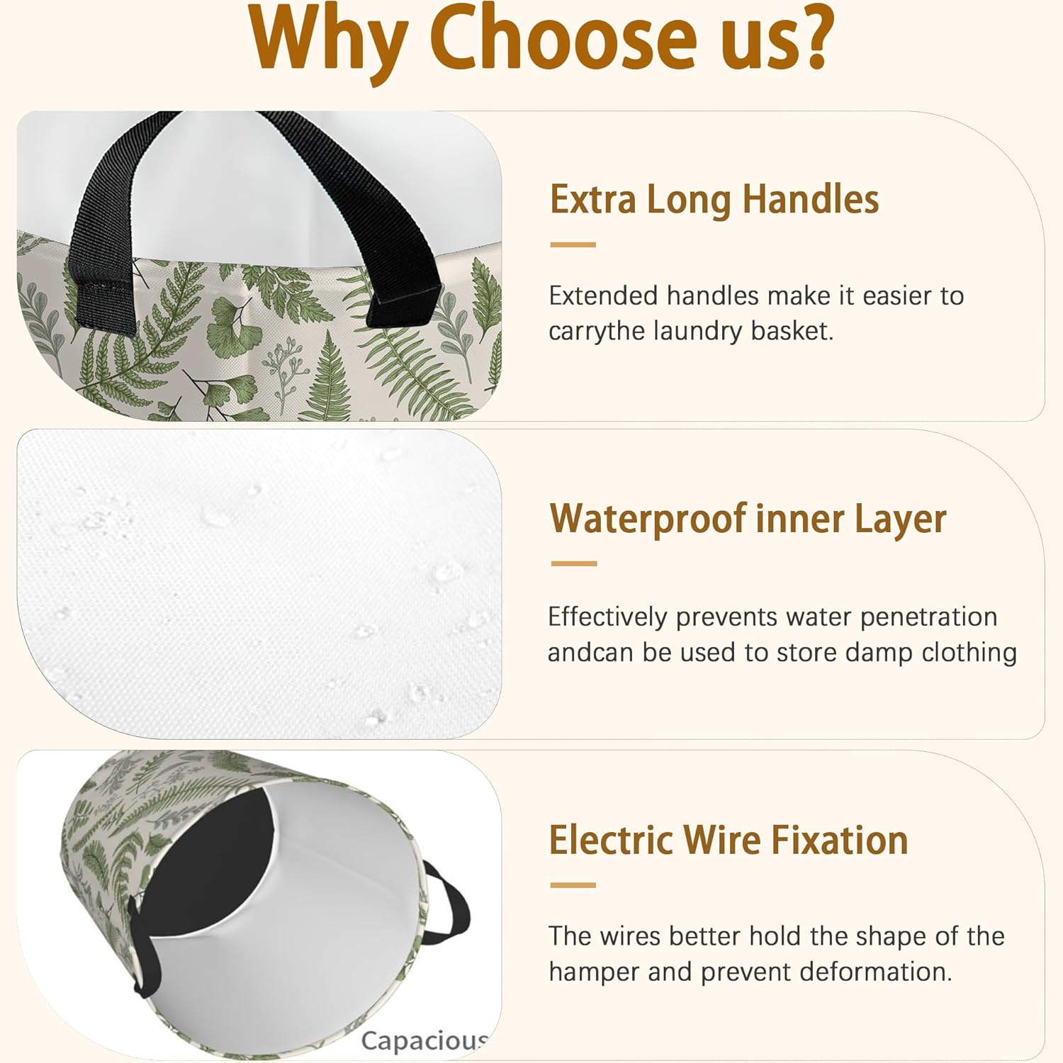 Vintage Leaves and Plants Botanical Laundry Basket,Waterproof Laundry Hamper,Collapsible Organizer Basket for Storage Bin Toy Bins, Dirty Clothes Laundry Basket for Living Room/Bathroom/Bedroom