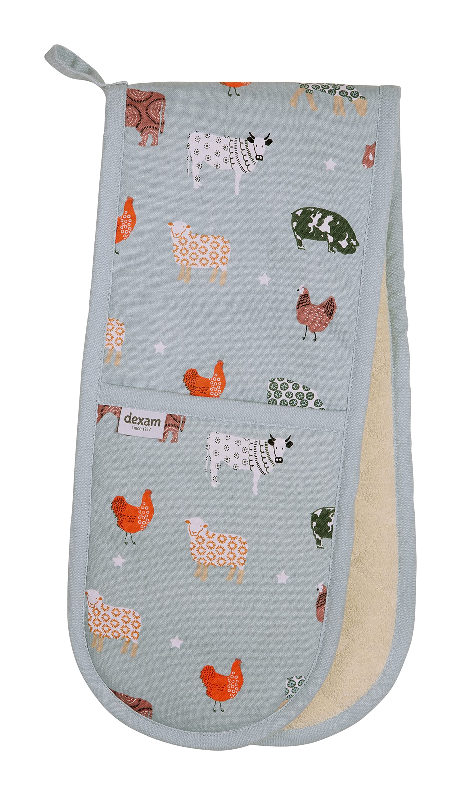 Dexam Farmyard Double Oven Gloves, Blue