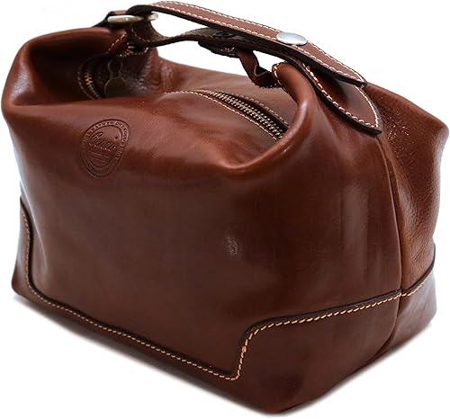Miniatura 4 de Cenzo Neceser Dopp de cuero para viaje en color marrón, Vecchio marrón