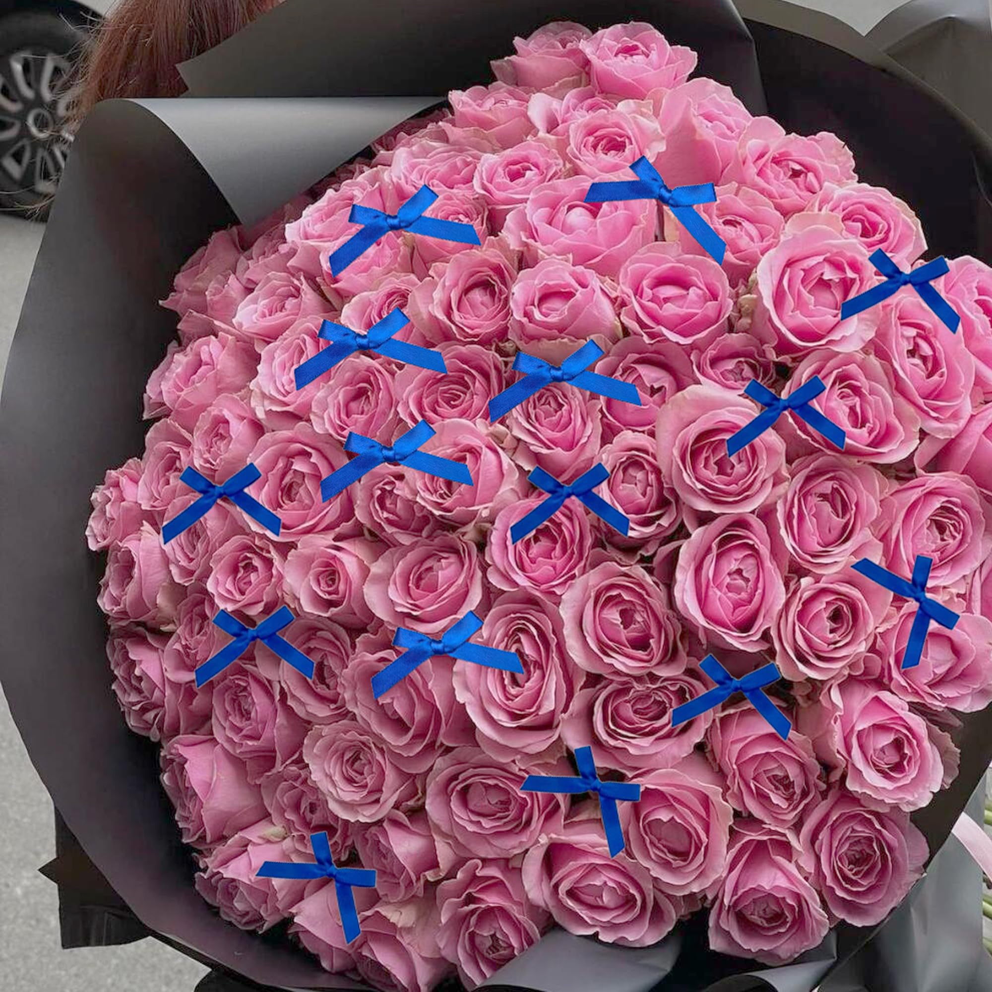 100 pezzi Fiocco con elastico Fiocchi per il fai da te Bowknot Minifiocchi Fiocchi in nastro di raso Fiocchi in raso con elastici per matrimoni, prodotti artigianali (Blu marino)
