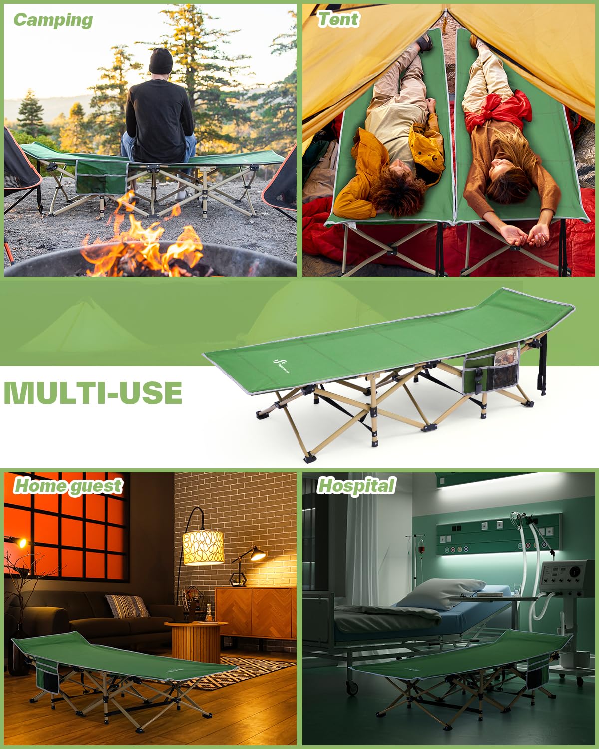 Sportneer Lit de Camping Extra Large de 188 x 71,1 cm pour Adultes avec Poche latérale, Support de lit de pêche de 204,1 kg, Lits de Camping pour l'extérieur, Voyage, lit de Camp Pliable pour