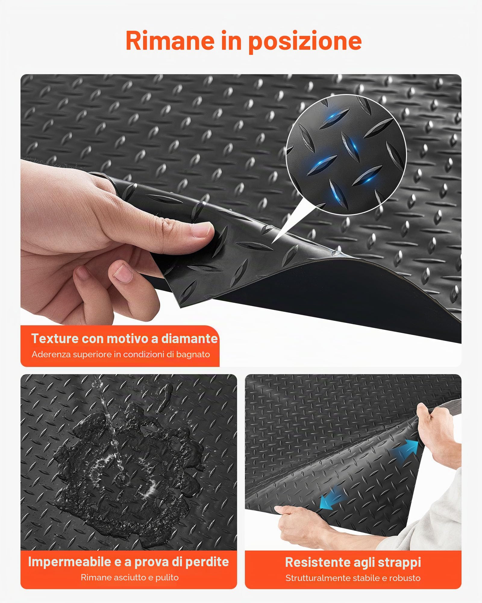 VEVOR Tappeto Rivestimento da Pavimento in PVC 1,2 x 2,13 m, Tappetino Protettivo per Pavimento Diamantato Spesso 2,2 mm con Nastro Biadesivo Antiscivolo, Facile da Pulire per Magazzini, Nero