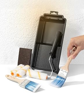 Bates- 4 Inch Paint Roller Kit, 8 pcs, 1x Plastic Paint Tray, 1x Roller Frame 4", 3X Microfiber Covers 4", 2X Flat Brushes 2", 1x Sanding Sponge