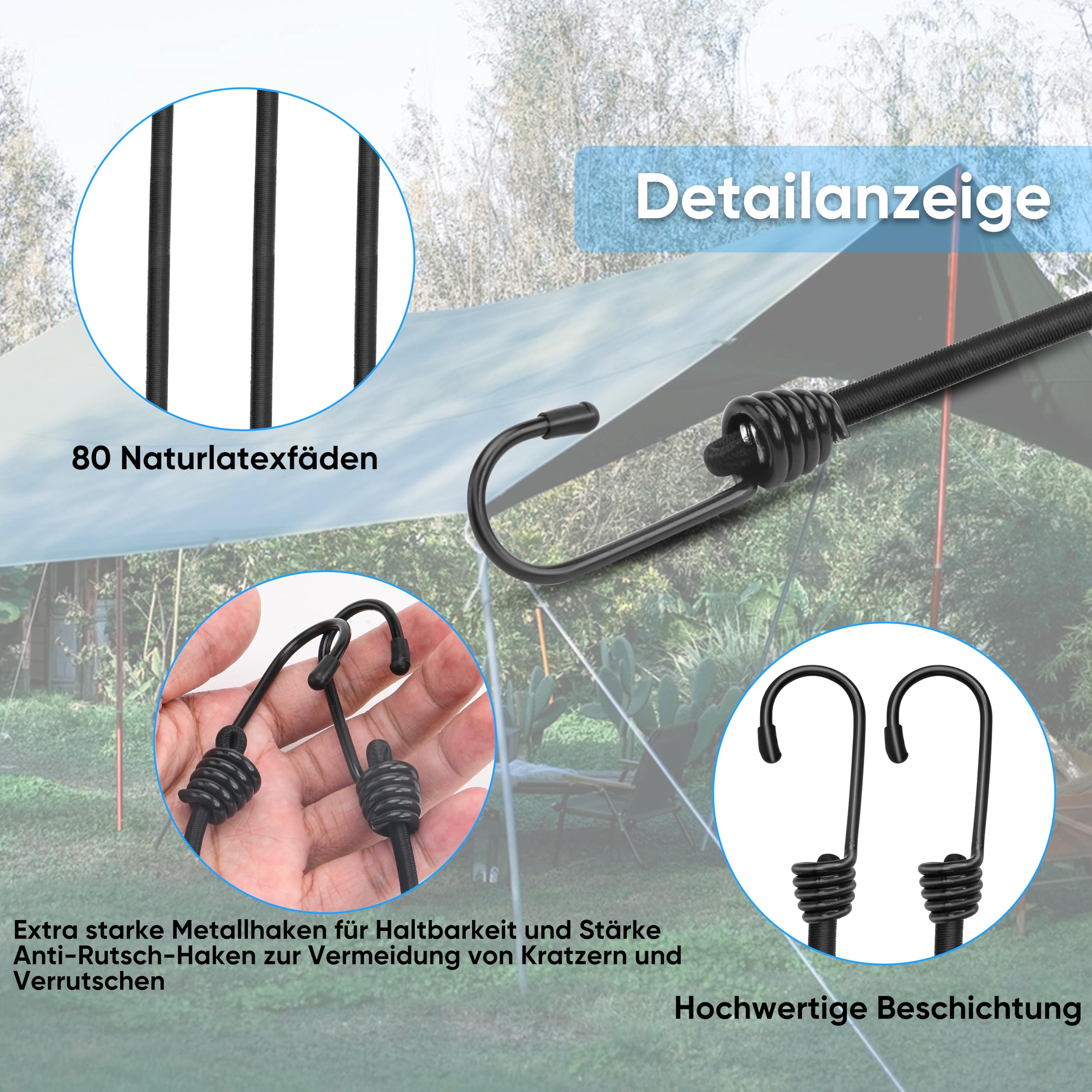 Akicderu Lot De 20 Tendeurs En Caoutchouc Avec Crochets