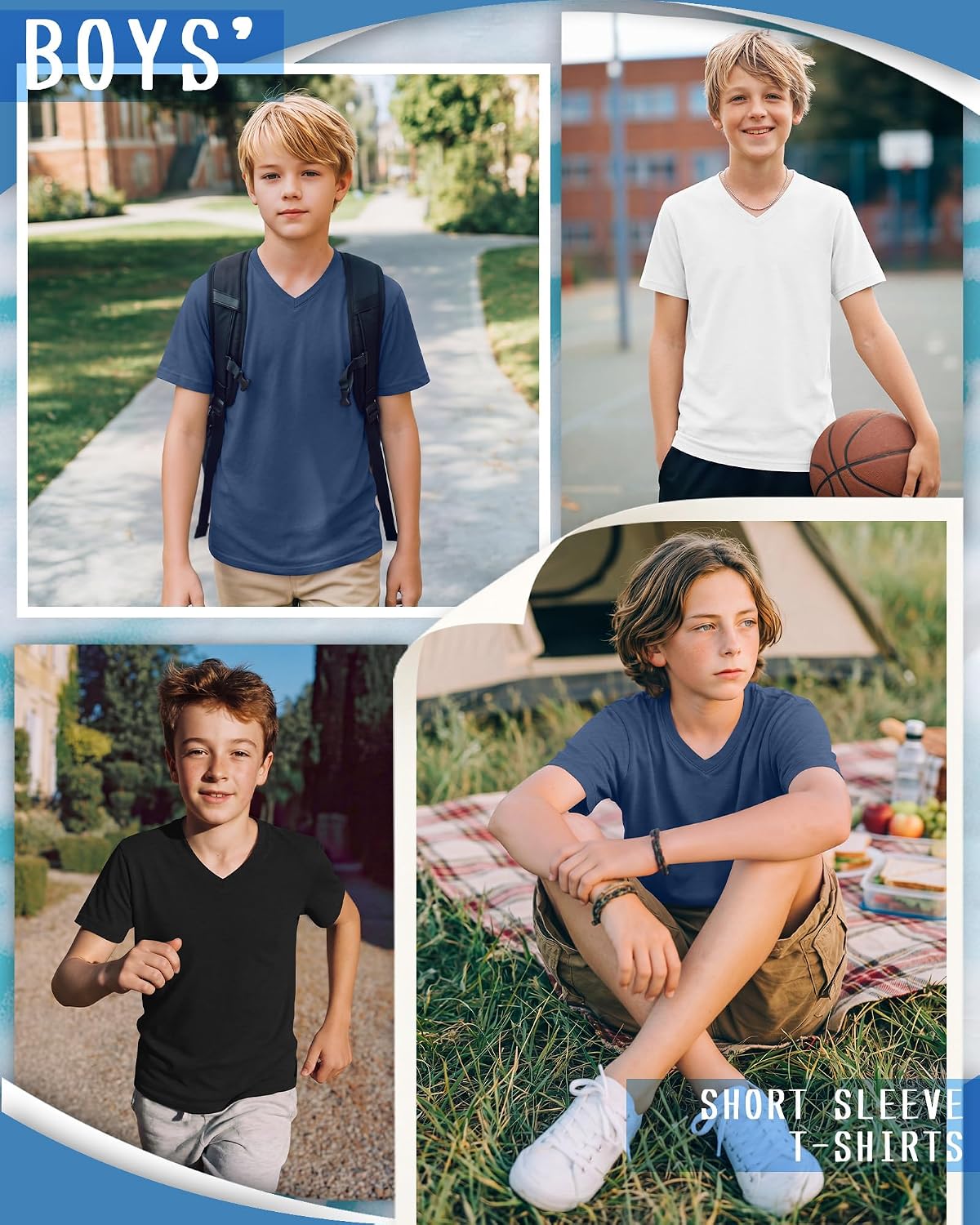 3 Pack Boys V Neck Basic T-Shirts