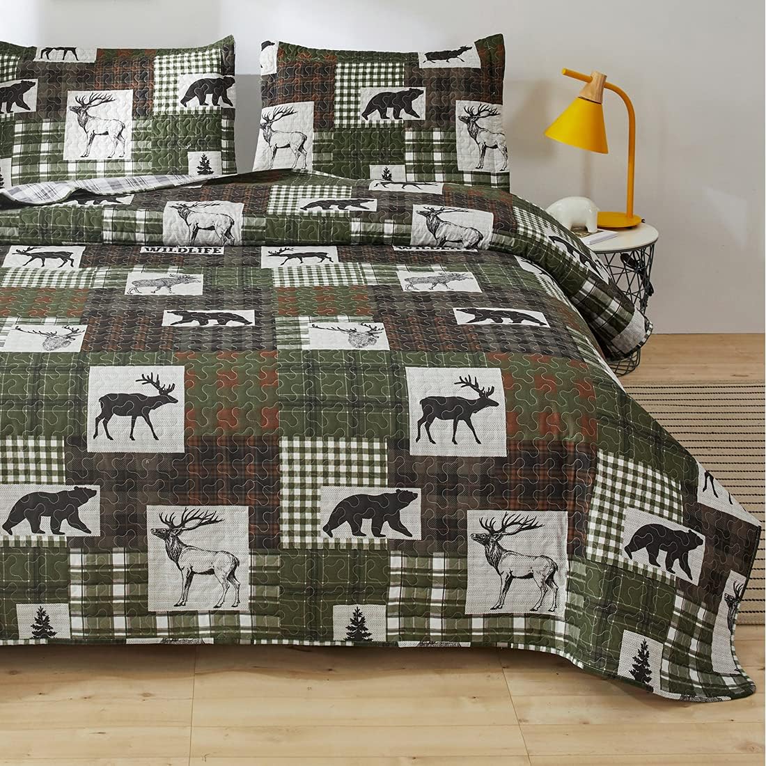 Oliven Reversible Rustic Quilt Bedding King Size Lodge Cabin Bedspread