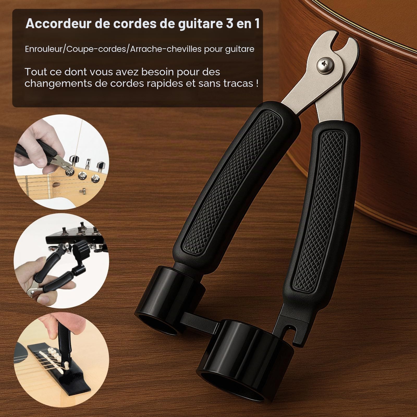 Kit de Nettoyage pour Guitare, avec Nettoyant pour Guitare, Huile pour Manche, Cire à Polir, Nettoyant pour Cordes, Cutter 3-en-1 et Chiffon en Microfibre