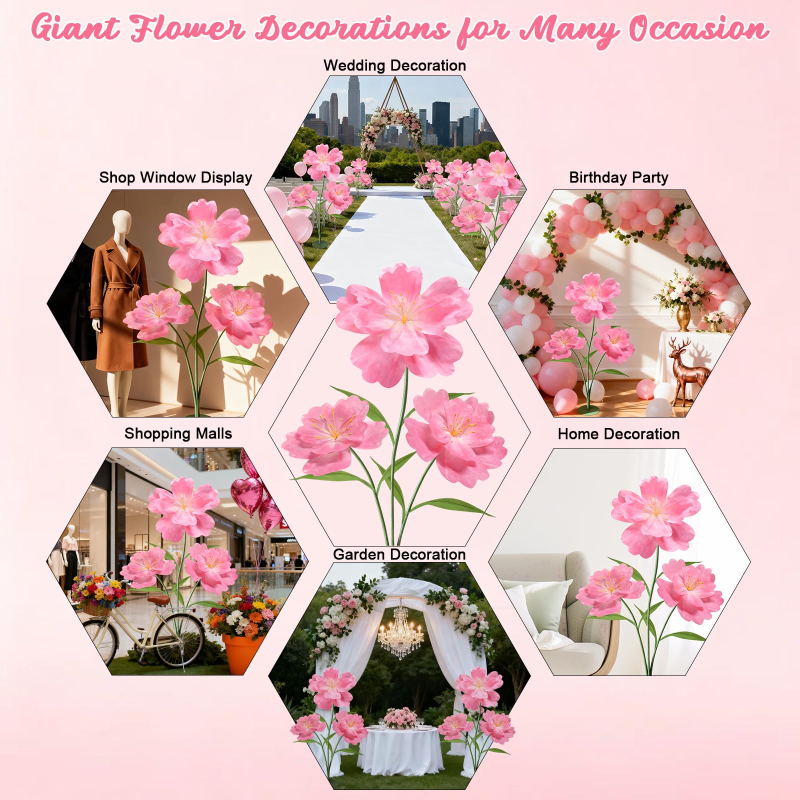 Große Dekorations-Kunstblume 170cm, Spritzwassergeschützte Papierblüte - Ideal für Hochzeiten, Gärten, Valentinstag, Muttertag, Geburtstage & Einkaufszentren, Rosa