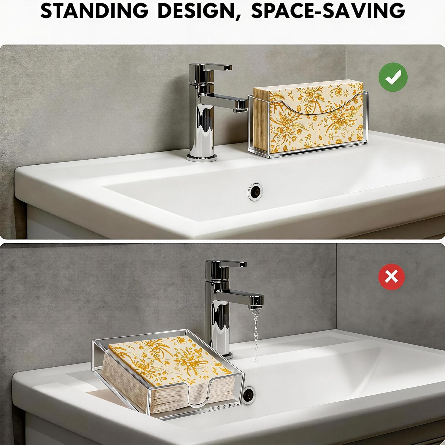 Acrylic Napkin Holder, Clear Waterproof Vertical Guest Towel Holder for Dining Table, Disposable Hand Towels Tray for Bathroom/Hotel/Kitchen - Image 4