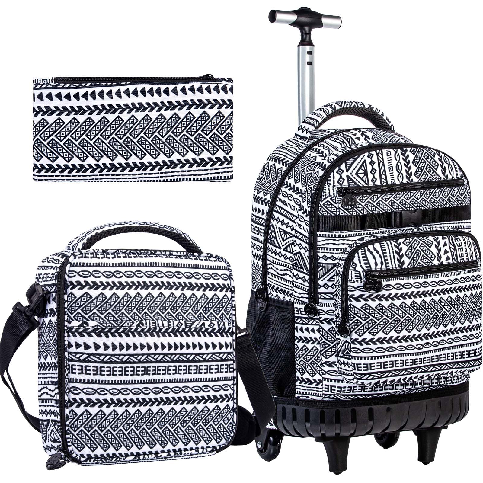 WZLVO Rolling Backpack for Boys, 21 Inch Water Resistant Stripe Bookbag with Roller Wheels, Elementary Backpacks Sets for Teens Girls Students School