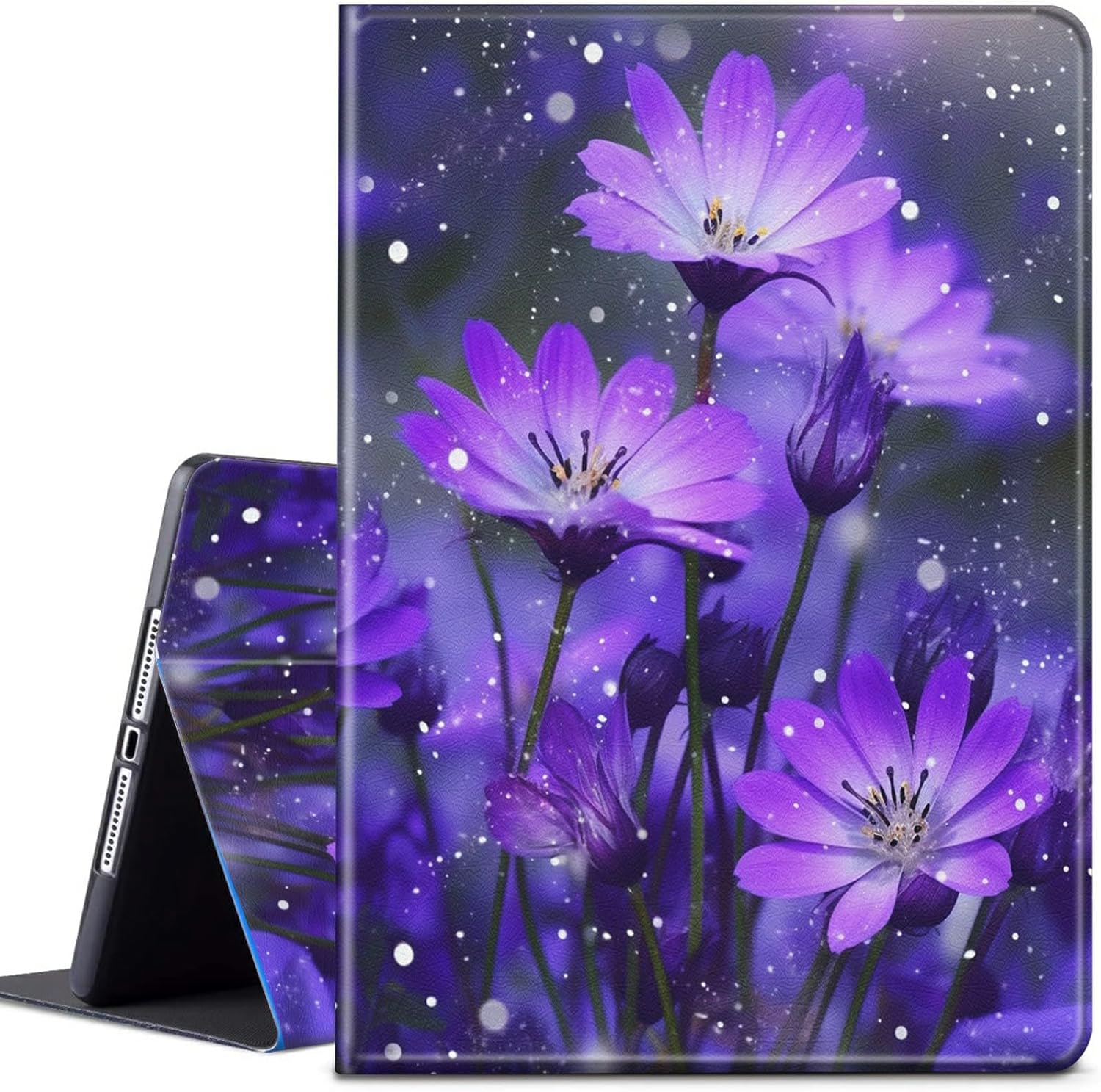 Case for All-New Fire HD 10 & Fire HD 10 Plus Tablet 11th Generation 2021 Release, Lightweight Shockproof Protective PU Leather Smart Stand Cover with Auto Wake Sleep - Purple Flower