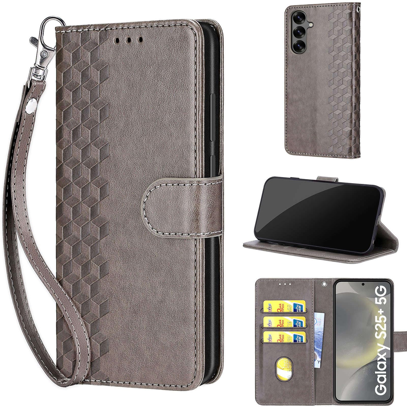 Designed for Samsung Galaxy S25 Plus 5G Case Wallet,Women Flip Cover with Embossed PU Leather Stand Credit Card Holders Slots Wrist Strap Phone Case