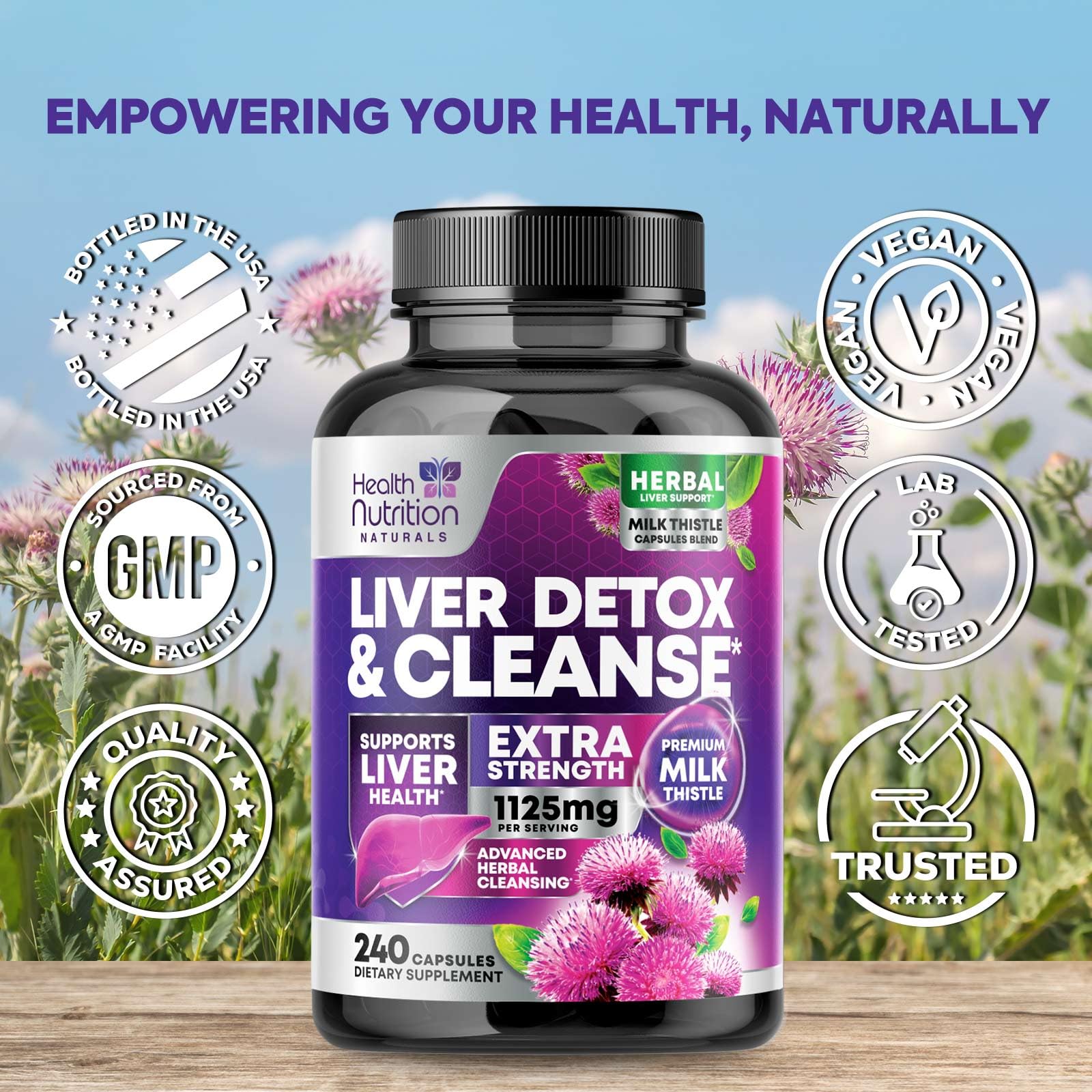 Liver Cleanse Detox & Repair Supplement - 1100mg Herbal Liver Complex - Milk Thistle with Silymarin, Dandelion, Artichoke Extract, Turmeric & Beetroot - Natural & Gentle Liver Support - 240 Capsules — Amazon image 4