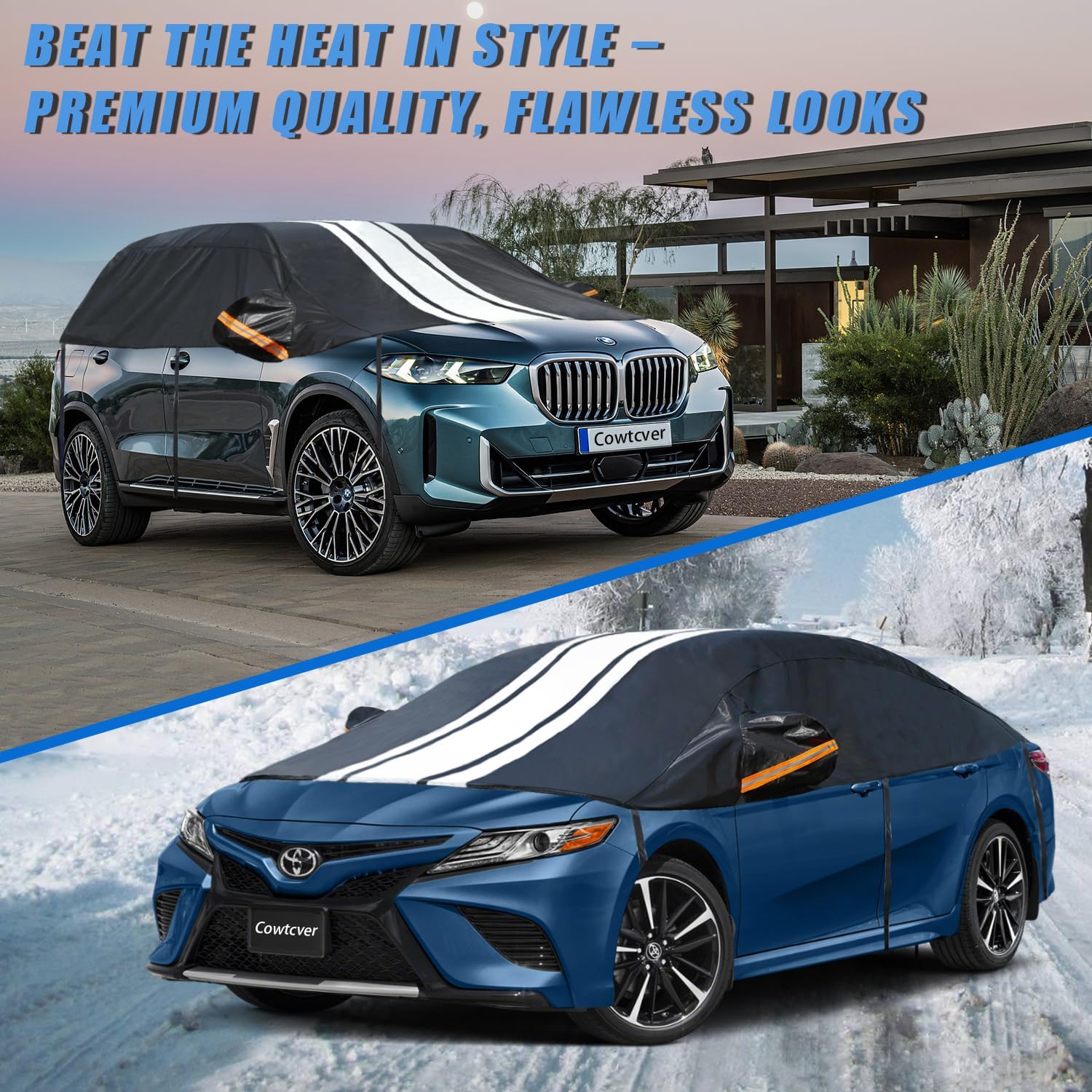 Universal Half Car Cover for SUV, Windshield Cover for Ice and Snow，Roof Cover Waterproof All Weather Dustproof,Outdoor Indoor All Season Sun, Rain, UV Protection.Front Rear Window Cover.YM