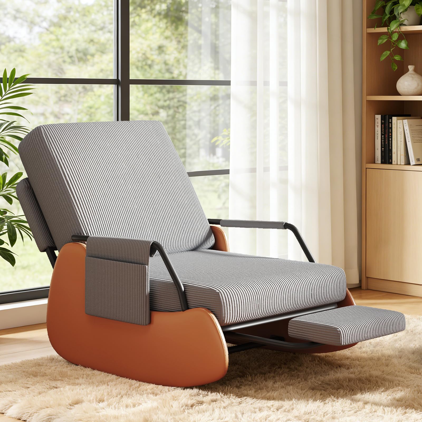 Furniliving Modern Glider Rocking Chair, Upholstered Nursery Glider Chair with Adjustable Recline & Retractable Footrest, Comfortable Lounge Chair for