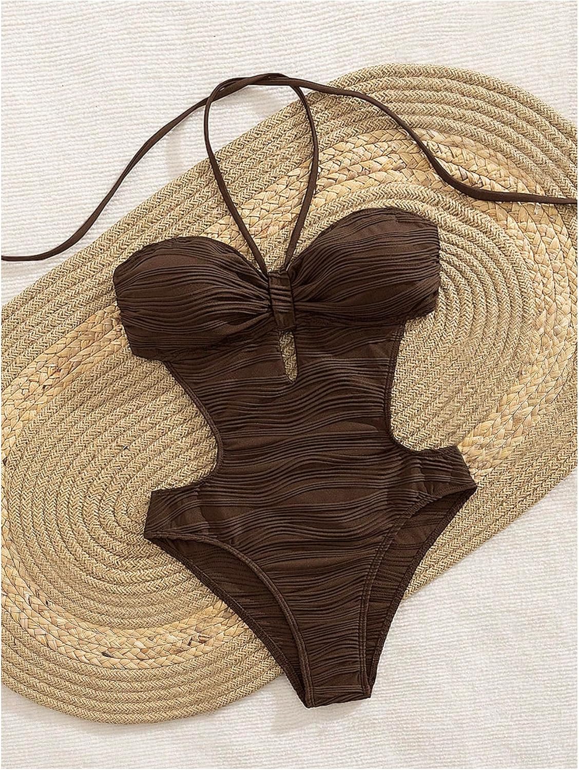 MakeMeChic Women's One Piece Swimsuit Cut Out Halter Open Back Bathing Suit Swimwear