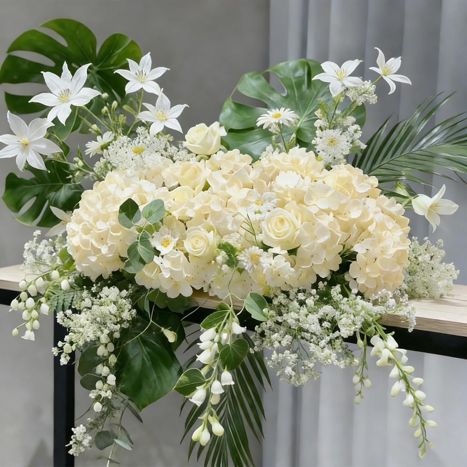 65Pcs Champagne Hydrangea Artificial Flowers Bulk,Realistic Silk Fake Flowers with Stems,Faux Hydrangea Flowers for Wedding Home Decor Centerpieces Living Room Garden Party Baby Shower Decor