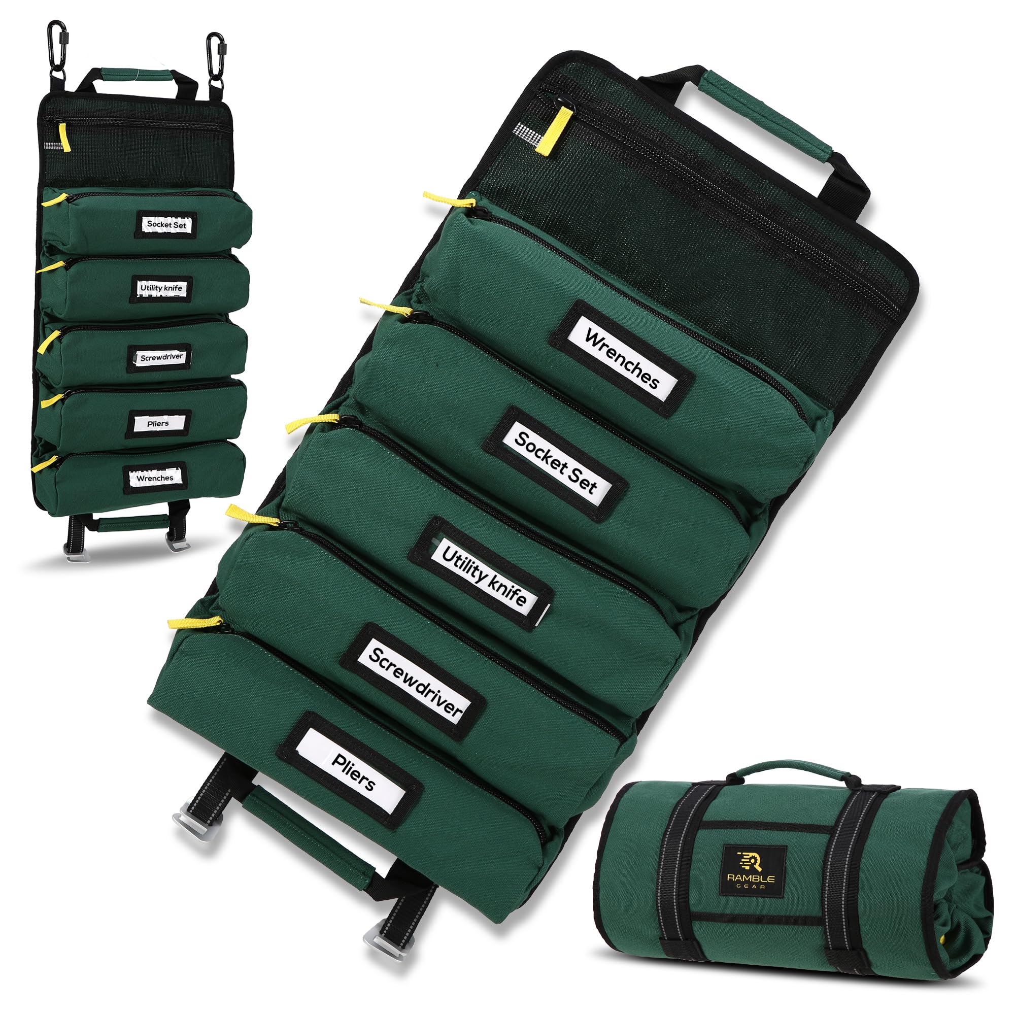 Roll Up Tool Bag Organizer Heavy Duty Canvas Tool Roll Bag Tool Roll Up with 5 Oversized Labeled