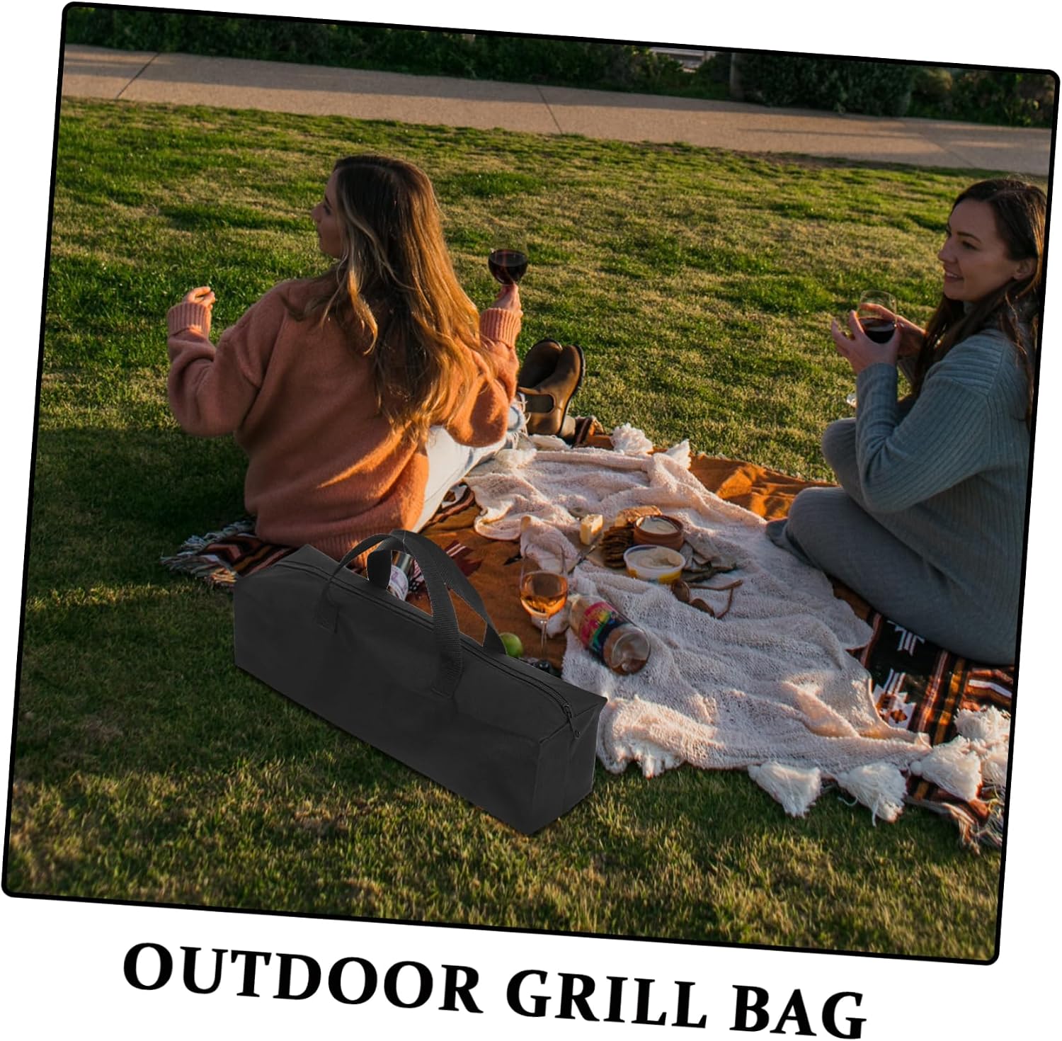 Outdoor Grill Tool Storage Bag with Handle, Black Oxford Cloth image 3