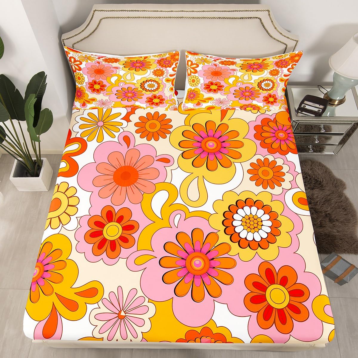 Amazon.com: 1960s 1970s Groovy Flower Sheet Set King,Hippie Funky