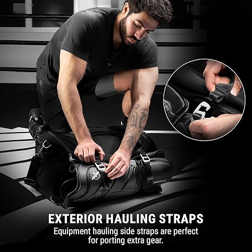 Miniatura 5 de Hayabusa Airstream Athletic Duffle Bolsa de gimnasio para mujeres y hombres - Negro, bolsa de lona de 50 litros - 7 bolsillos con cremallera, buena