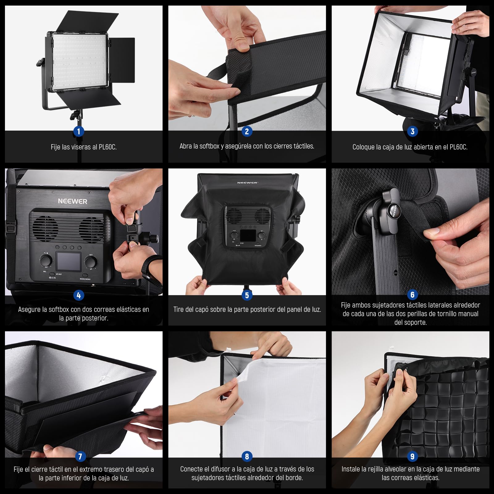 NEEWER Difusor Softbox Actualizado para RGB PL60C Panel Luz de Video LED, 39x32cm Plegable con Rejilla/Bolsa/Capota Opaca, Sin Necesidad de Quitar Puertas de Granero Configuración para Luz Suave,NS6S