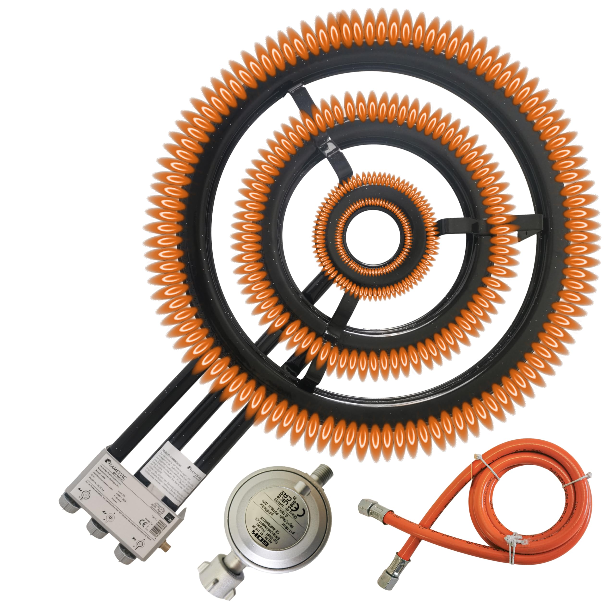 60 cm Gasbrenner für Paella & Grill, 3 Edelstahl-Flammenringe, 30 kW Leistung , Für 30–100 cm Pfannen Propan,Butan und Naturgas Outdoor geeignet.