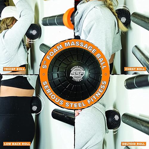 Vista 6 de SERIOUS STEEL FITNESS Bola de masaje de espuma de 5 pulgadas, herramienta de liberación de nudo muscular de tejido profundo, espalda, piernas