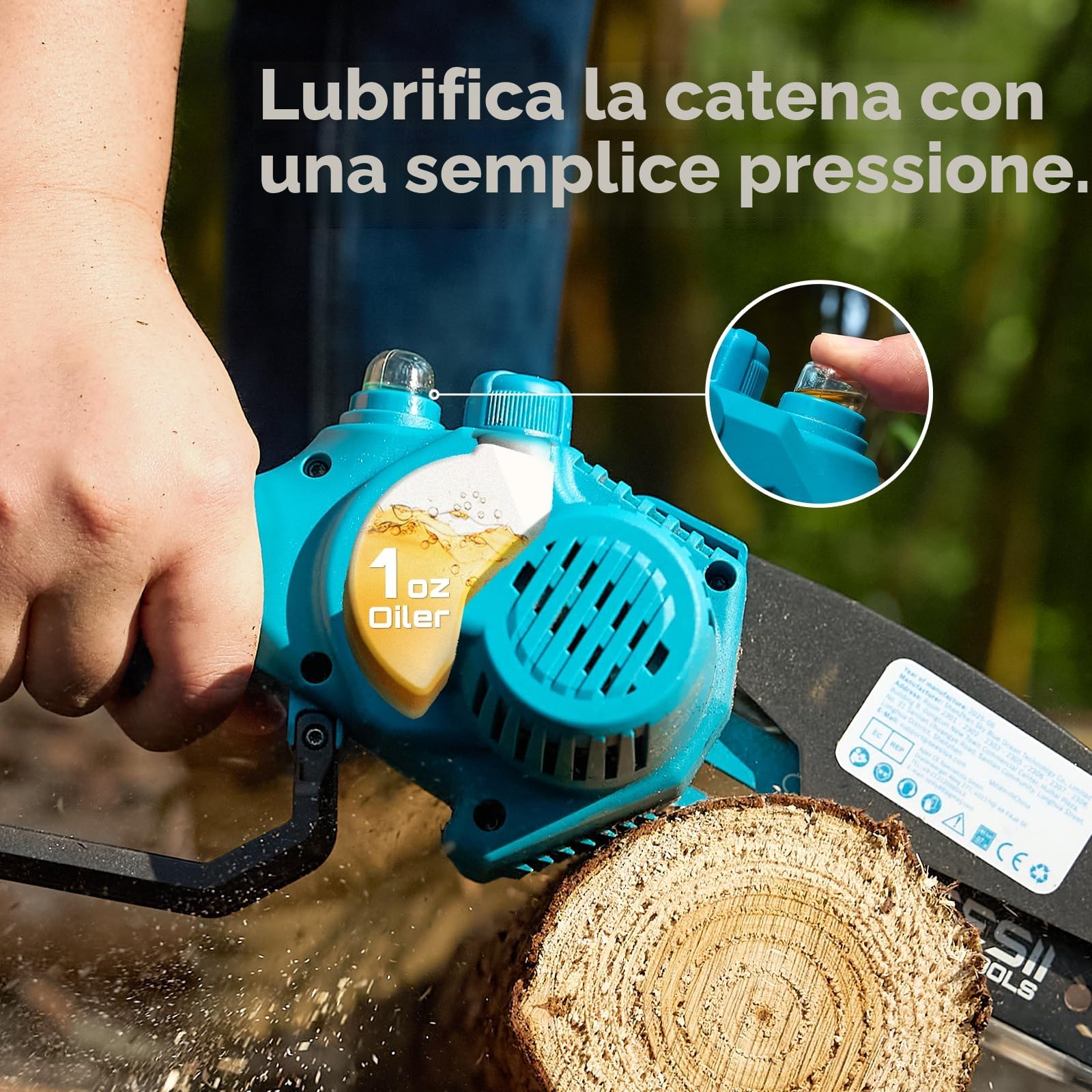SEESII Mini Motosega a Batteria da 6 Pollici con Batterie 2x4.0Ah | Motosega Elettrica Leggera con Lubrificazione Automatica e maniglia, Perfetta per Giardinaggio, Taglio Legna e Campeggio