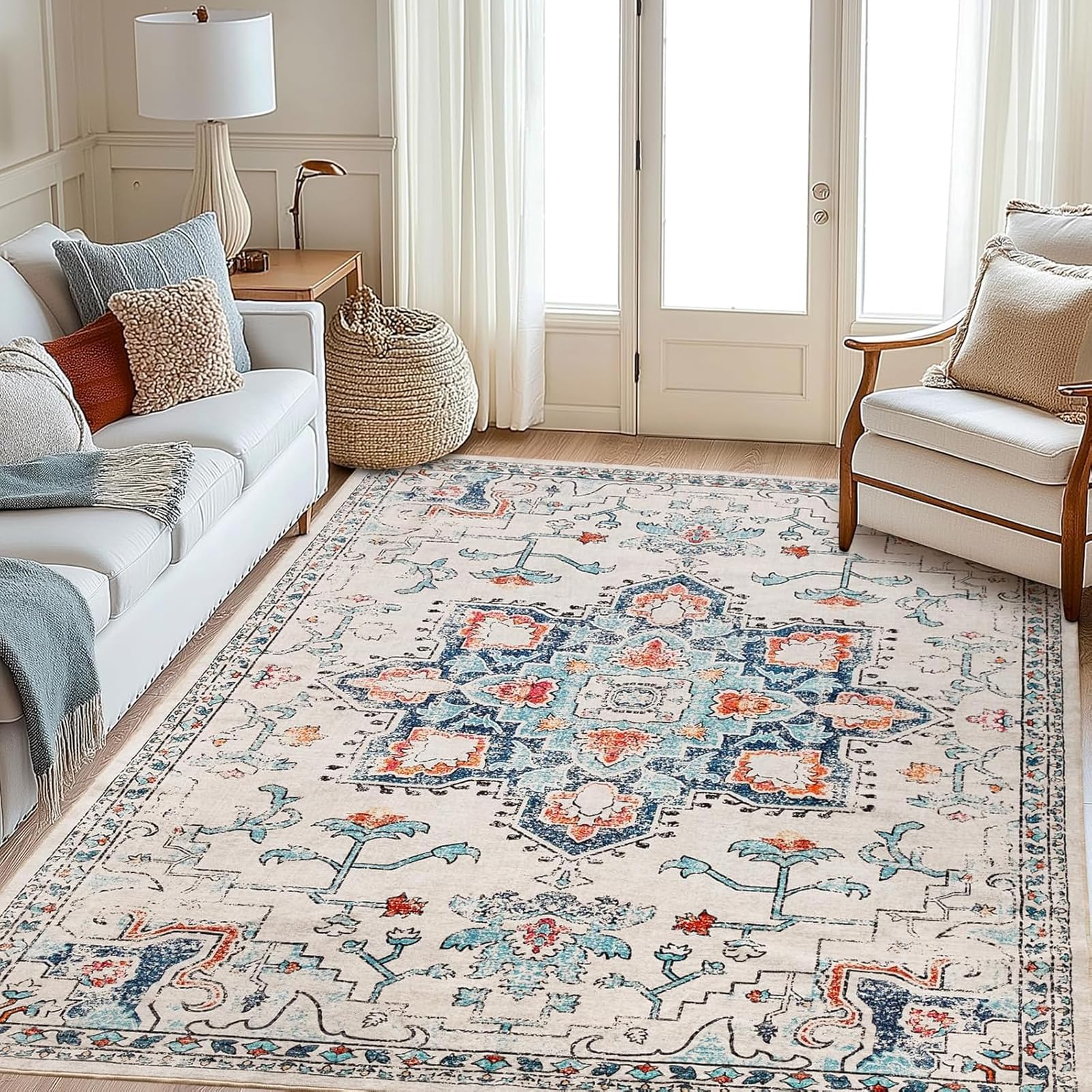 Tapis de chambre bleu vintage pour créer un espace cocooning et moderne de 155 x 215 cm
