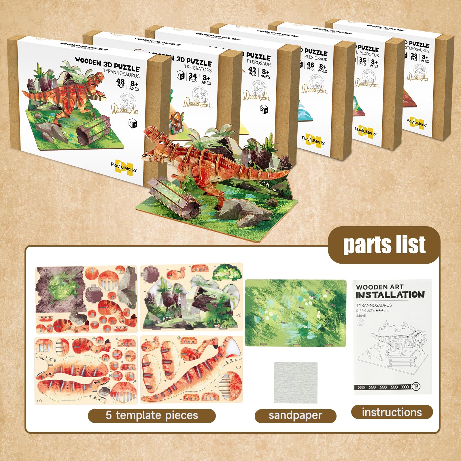 Fulushouxi Set De 10 Dinosaurios De Madera 3D Para Pintar Con 12 Rotuladores – Manualidad DIY Para Niños, Regalo Creativo Y Educativo
