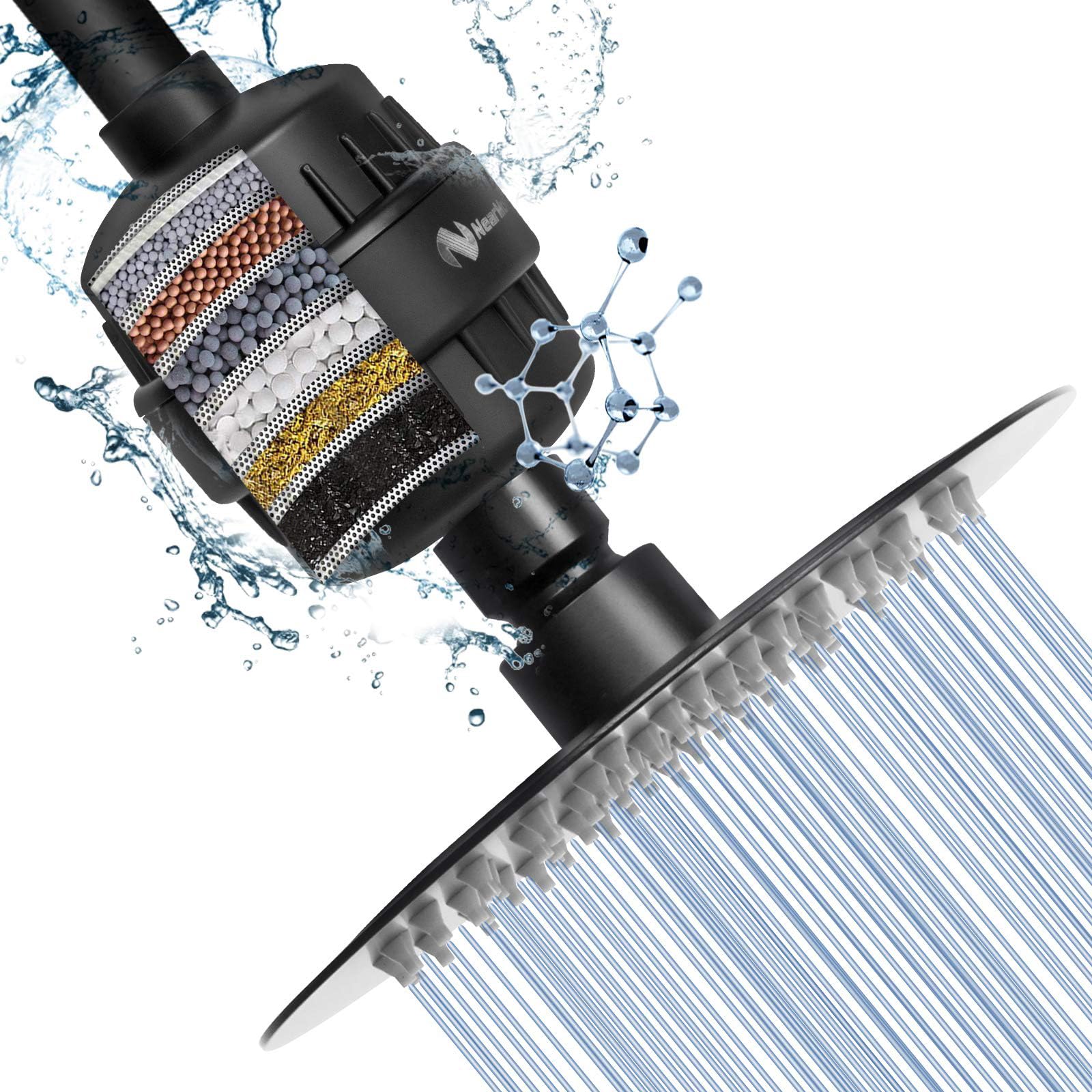 NearMoon Cabezal de ducha y filtro de ducha de 15 etapas, cabezal de ducha filtrado de alta presión para agua dura, elimina el flúor de cloro y sustancias nocivas, 1 cartucho de filtro reemplazable