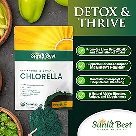 Sunlit Best Chlorella Powder Organic USDA, Green Algae Chlorella Powder, Broken Cell Wall Chlorellas, Raw Vegan Protein Chlorophyll - Non GMO, Gluten Free Superfood, Immune Support Supplement, 8 oz