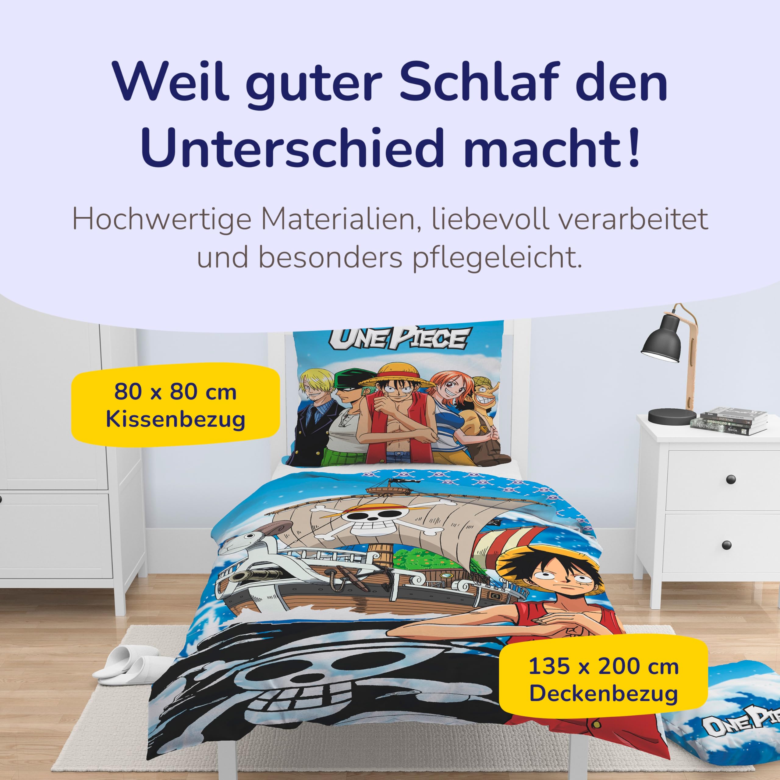 Träumschön One Piece Bettwäsche aus 100% Baumwolle 2tlg. 135x200 + 80x80 cm | Renforcé Piraten Bettwäsche mit Reißverschluss, leicht, atmungsaktiv, bügelfrei, ideal für den Sommer, OEKO-Tex zertifiziert