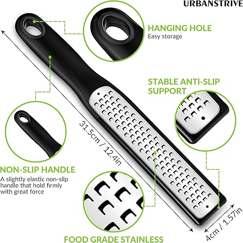 Miniatura 2 de Urbanstrive Rallador de queso con asa, ralladores de limón para cocina, acero inoxidable, rallador de mano para jengibre, ajo, nuez moscada,