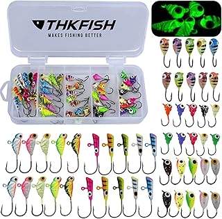 THKFISH Ice Fishing Jigs Set Ice Fishing Lures Walleye Jigs Heads for Ice Fishing Gear Kit Panfish Crappie Perch Jigs Ice Fishing Box 50Pcs/31Pcs
