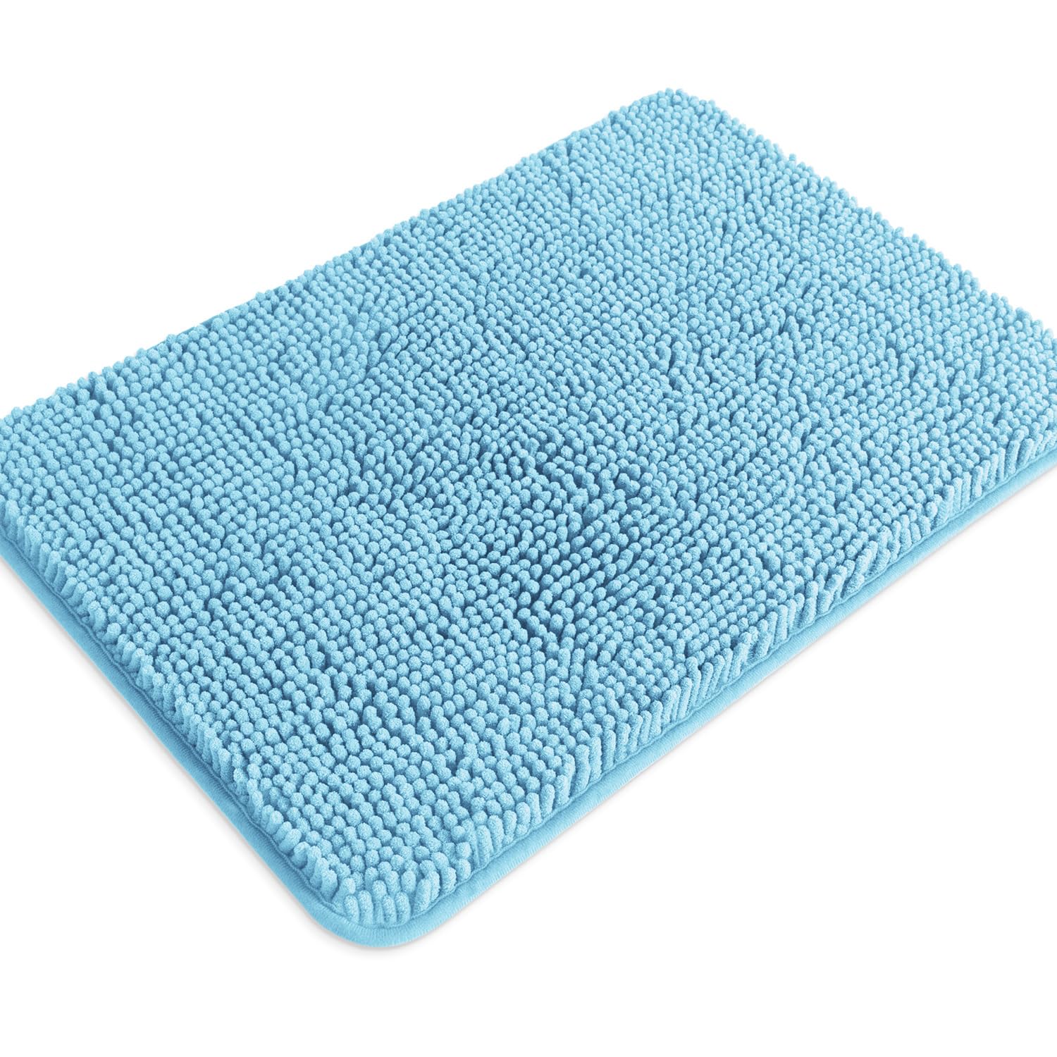 PureSwan Sky Blue Bathroom Rugs – Absorbent and Washable Bath Mat, Non-Slip, Thick Soft Chenille Bath Rugs for Bathroom Floor, Shower, Sink - 17" x 24"