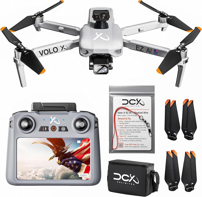 DCX Volo X EZ AI Drone - Drones con cámara 4K y evitación de obstáculos de 360° | Control de vuelo asistido por IA - Drone compatible con la FAA con soporte de EE. UU. - Apto para principiantes - Captura aérea 4K estable
