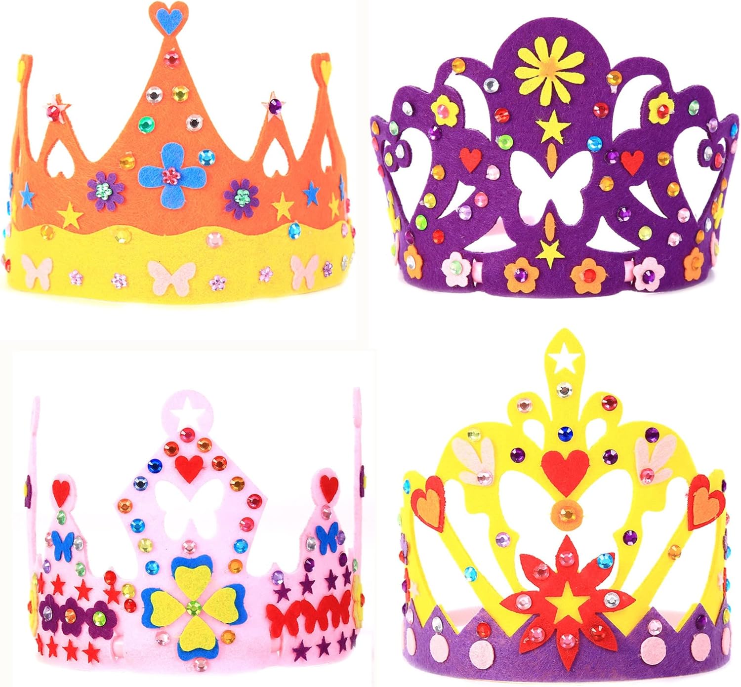SamHeng DIY Felt Princess Tiara Craft Kits, 4 Pack EVA Girl King Crown