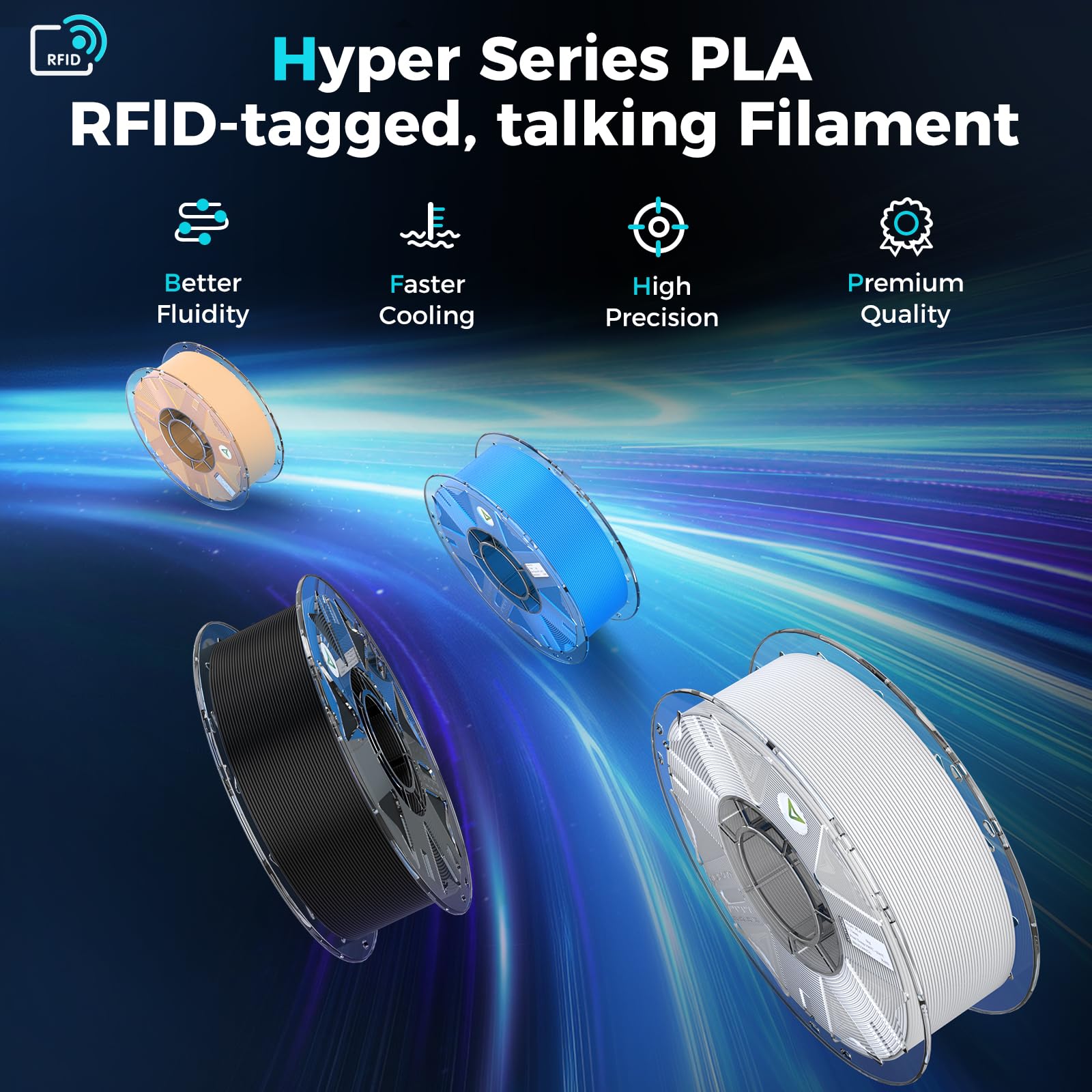 Creality PLA-Filament, Hyper PLA RFID 3D-Druckerfilament, hohe Geschwindigkeit 30–600 mm/s, 1 kg (2,2 lbs) Spulenfilament unterstützt CFS, passend für K2 Plus Combo 3D Drucker, Hautfarbe