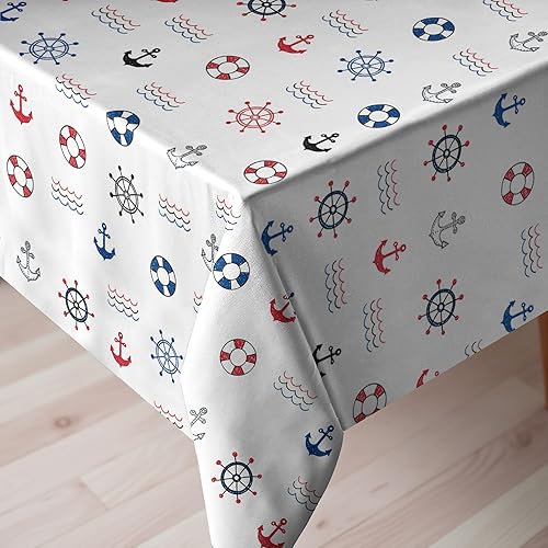 Miniatura 3 de Ambesonne Mantel náutico, elementos marinos destacados Life Anchor Brújula temática de olas de mar, mantel rectangular para decoración de comedor y