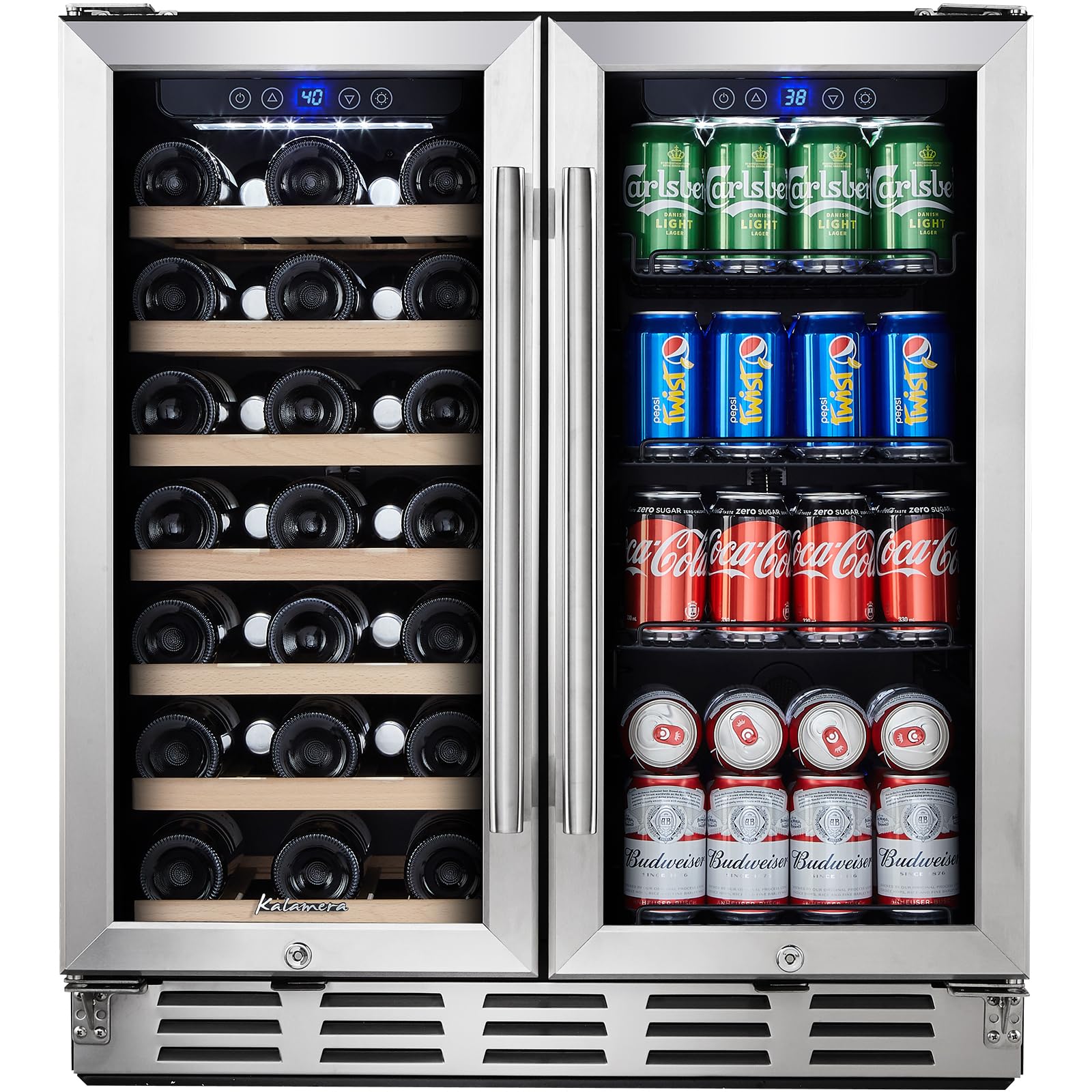 Kalamera Wine cooler, 30 inch Built in Wine and Beverage Refrigerator, Dual Zone w/ 33 Bottles and 96 Cans Capacity, Digital Touch Control
