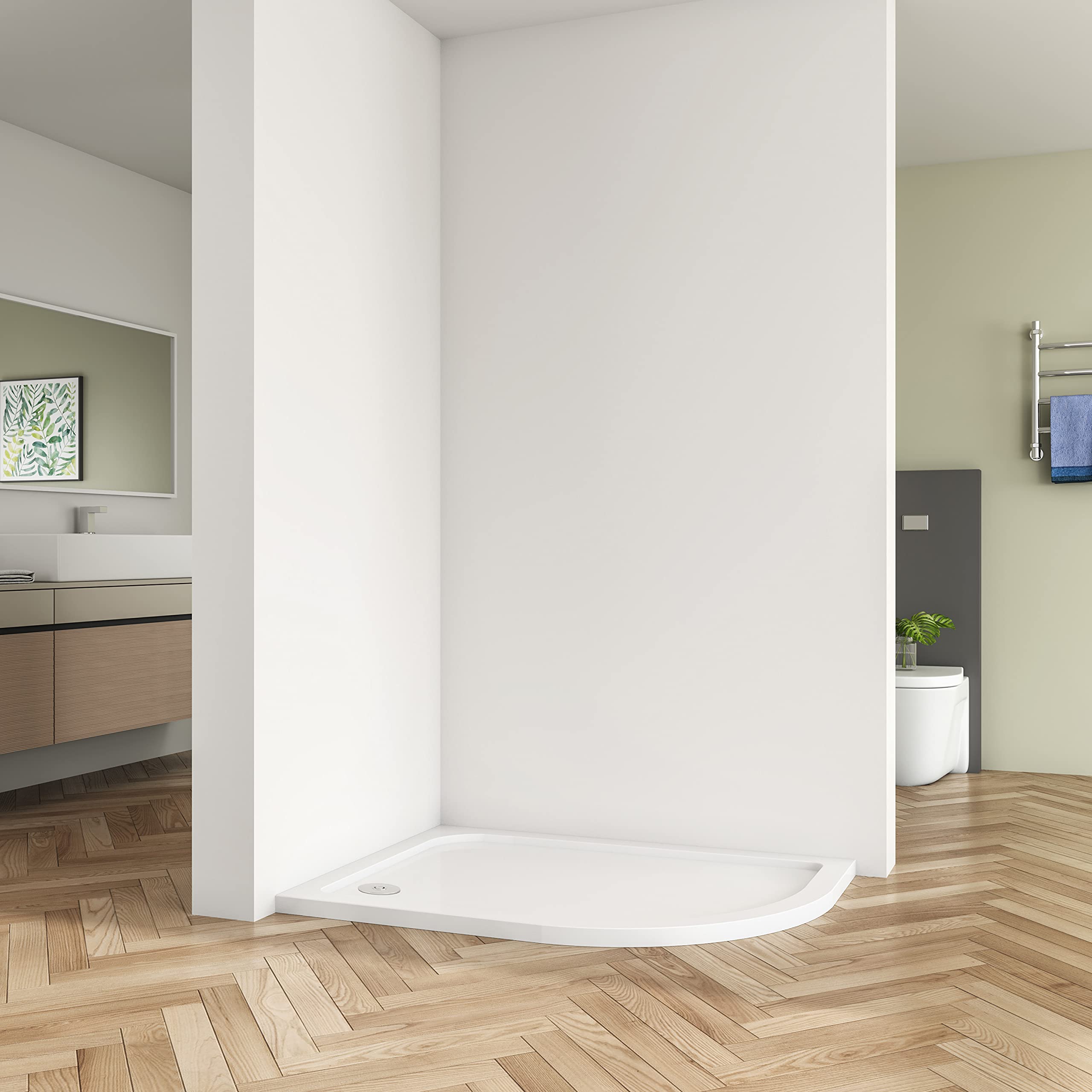 Huiyang 900 X 760Mm Quadrant Stone Tray Left For Shower Enclosure Cubicle + Waste Trap