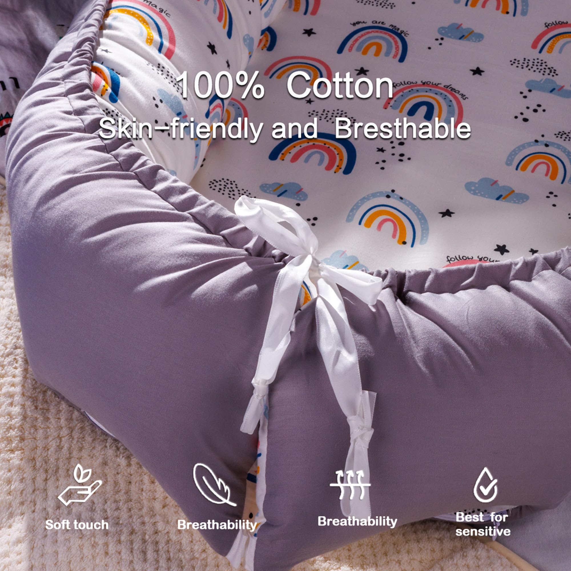 Baby Nest Pod für Neugeborene, Babyliege für 0-12 Monate Jungen Mädchen, 100% Baumwolle Baby Schlafnest, Baby Essentials für Neugeborene, Baby Geschenke (Grau)
