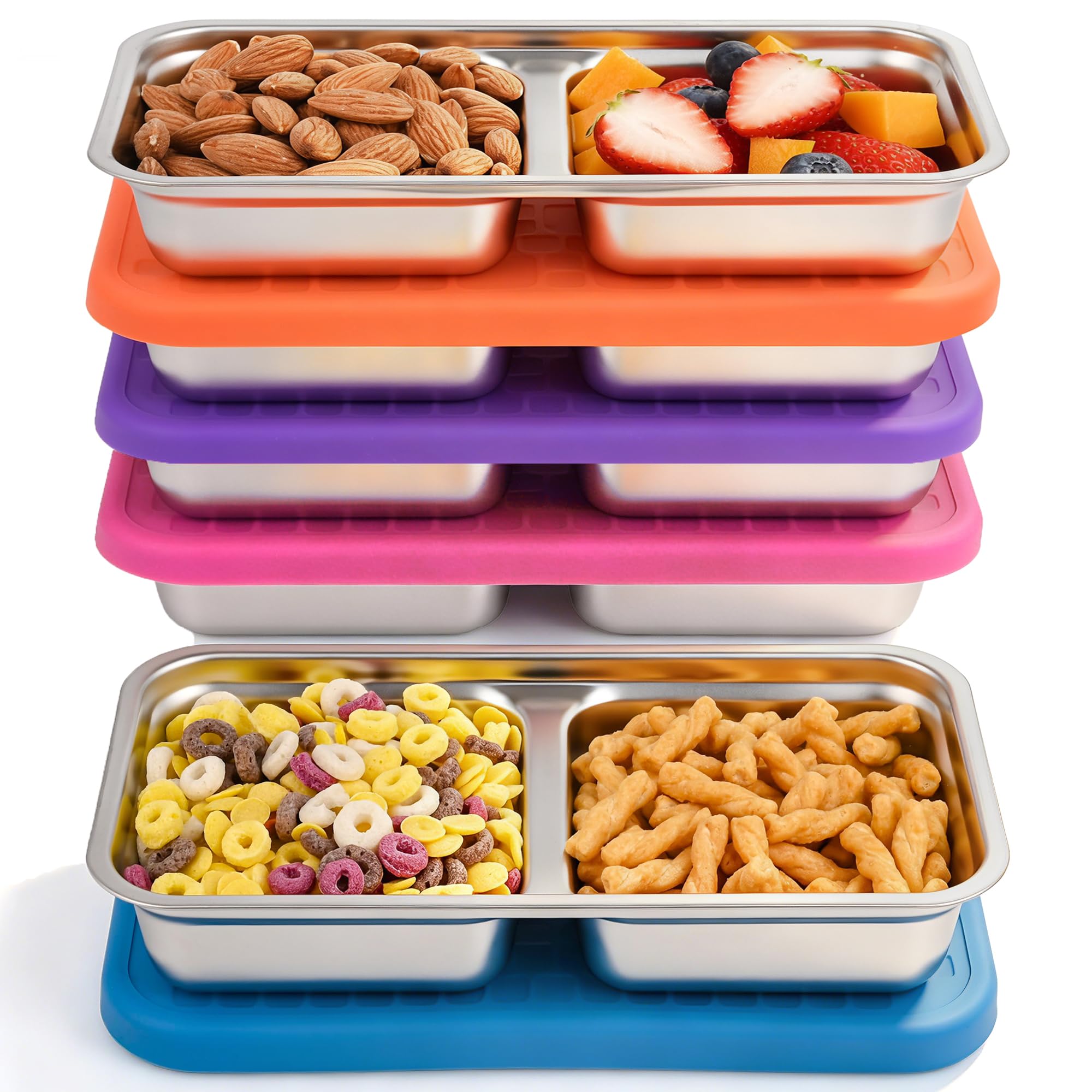 Photo 1 of 4 Pack Stainless Steel Snack Containers Set, Mixed Single & 2 Compartment Bento Boxes with Silicone Lids, Leakproof Food Storage for Meal Prep, Lunch, Travel, Picnic, Camping, Kitchen Organization