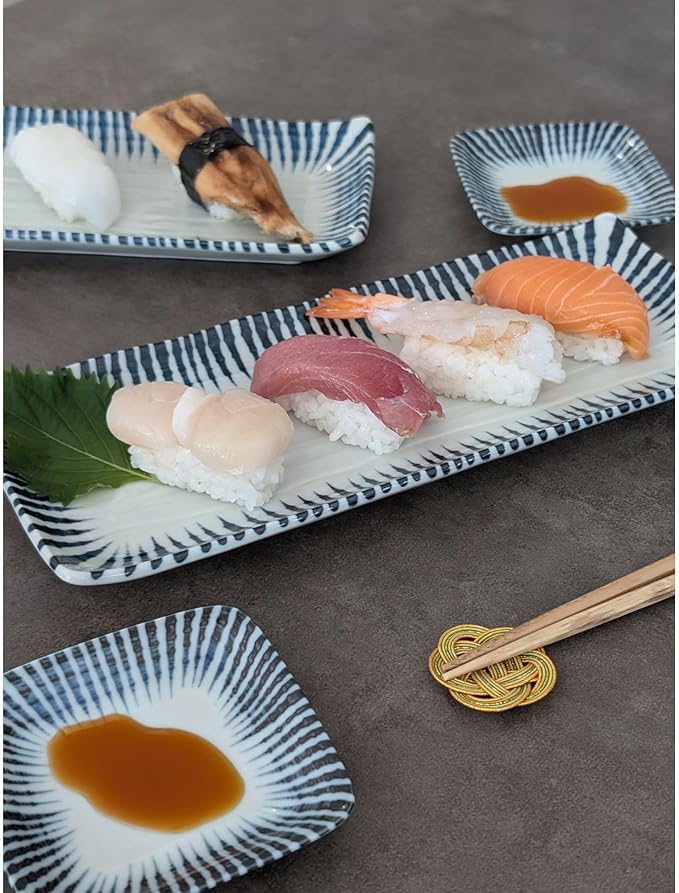 Juego de Platos Sushi para 2, Rectangulares con Platitos para Salsa miniatura 2