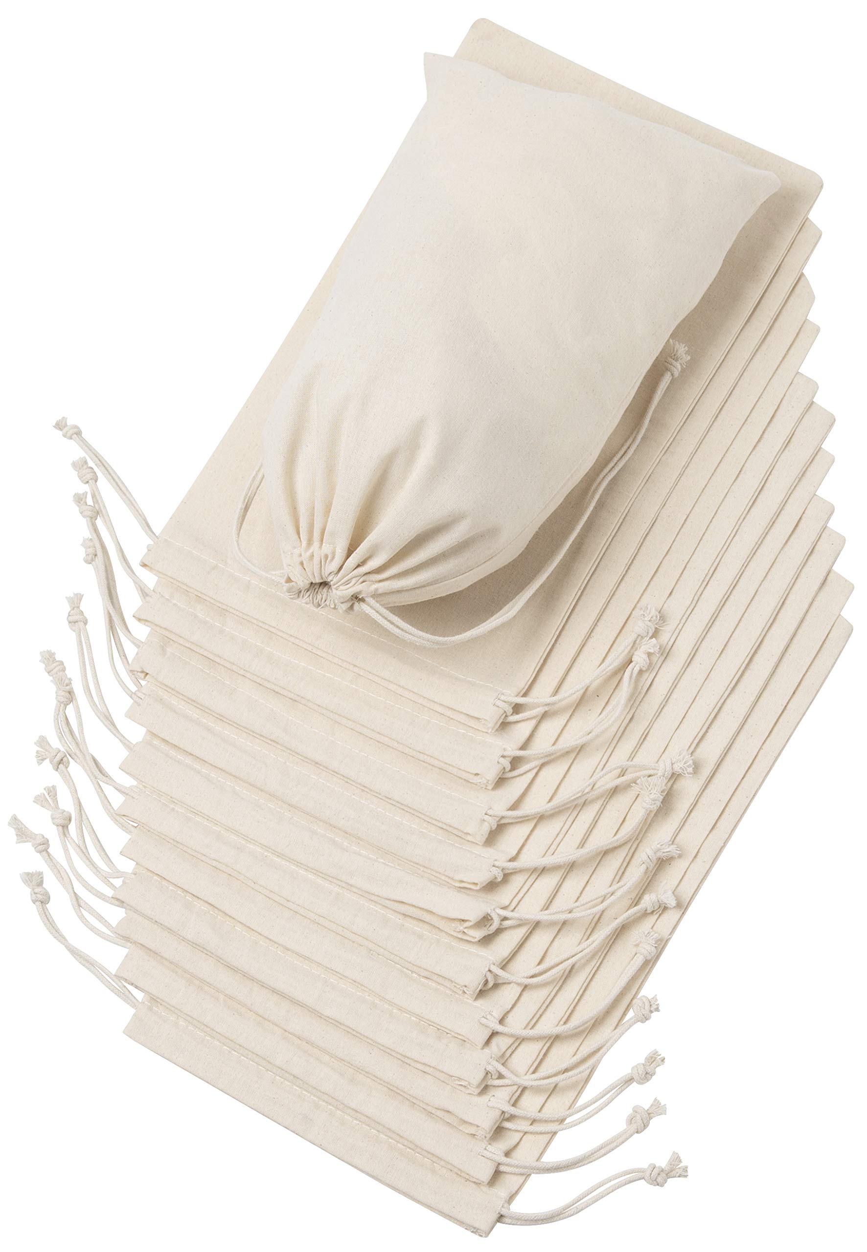 DR 100 Percent Cotton Muslin Drawstring Bags 12-Pack For Storage Pantry Gifts - Unbleached (7 x 12 inch, Beige)