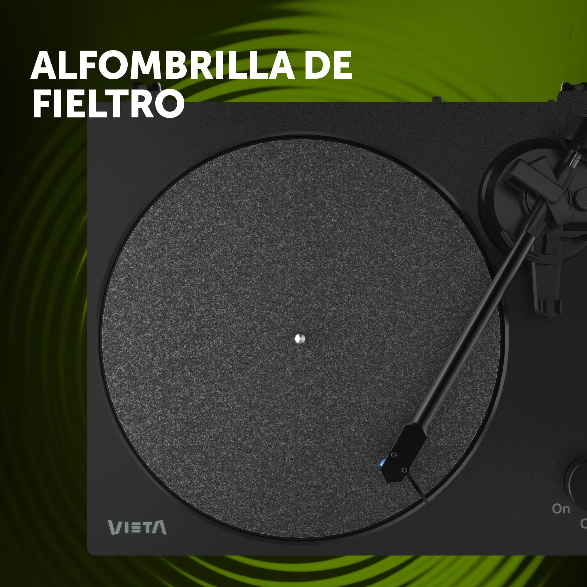Vieta Pro | Tocadiscos de Vinilo Bluetooth con cápsula Audio Technica, Cable RCA. Toca Discos estéreo con Plato de Aluminio de 300mm y Velocidad de 33 a 45rpm. Giradiscos Alta Fidelidad G3000